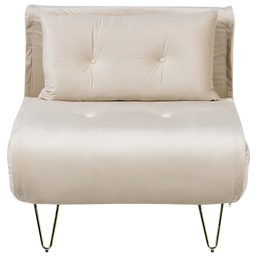 Divano letto 1 posto in velluto beige con cuscino e gambe in metallo dorato pieghevole senza braccioli dorato glamour