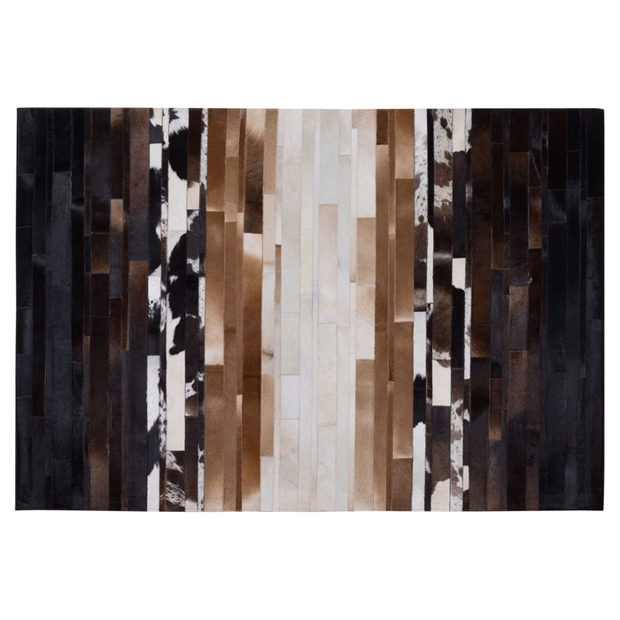 Tappeto tappetino Pelle Nero e Beige 140 x 200 cm Rettangolare Patchwork Fatto a Mano