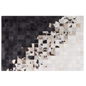 Tappeto Pelle Bianca e Nera 140 x 200 cm Tappeto Rettangolare Moderno Patchwork Fatto a Mano