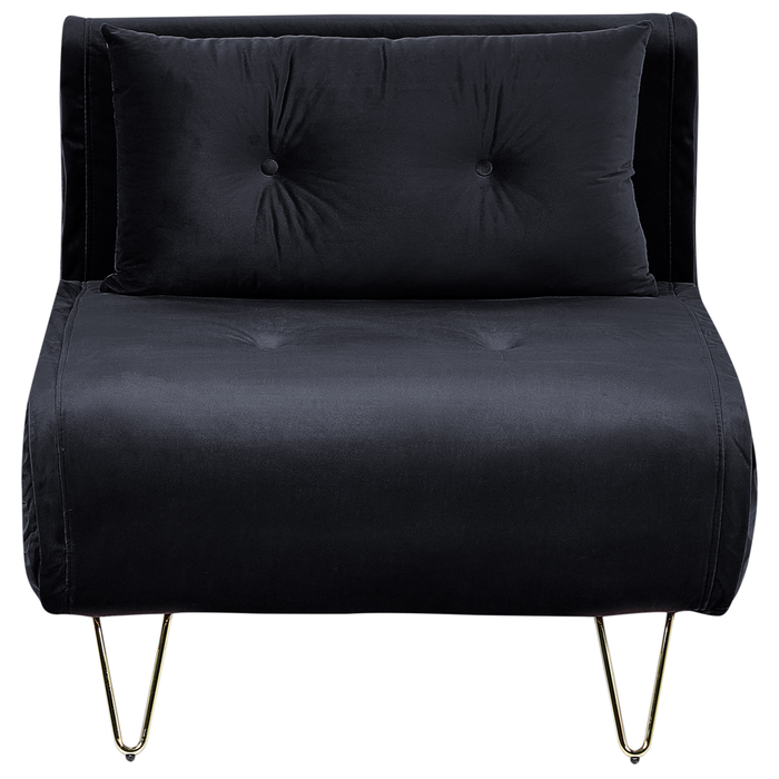 Divano letto 1 posto in velluto nero con cuscino e gambe in metallo dorato pieghevole senza braccioli dorato glamour