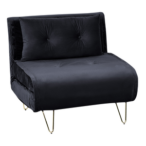 Divano letto 1 posto in velluto nero con cuscino e gambe in metallo dorato pieghevole senza braccioli dorato glamour