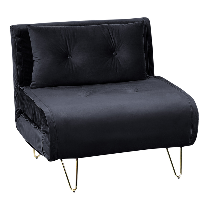 Divano letto 1 posto in velluto nero con cuscino e gambe in metallo dorato pieghevole senza braccioli dorato glamour