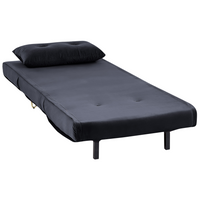 Divano letto 1 posto in velluto nero con cuscino e gambe in metallo dorato pieghevole senza braccioli dorato glamour