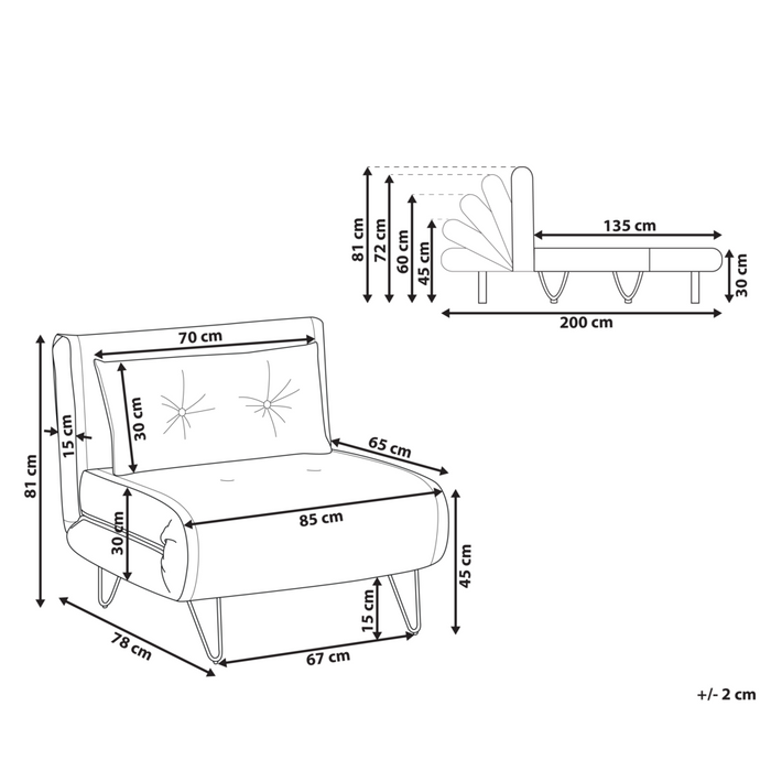 Divano letto 1 posto in velluto nero con cuscino e gambe in metallo dorato pieghevole senza braccioli dorato glamour
