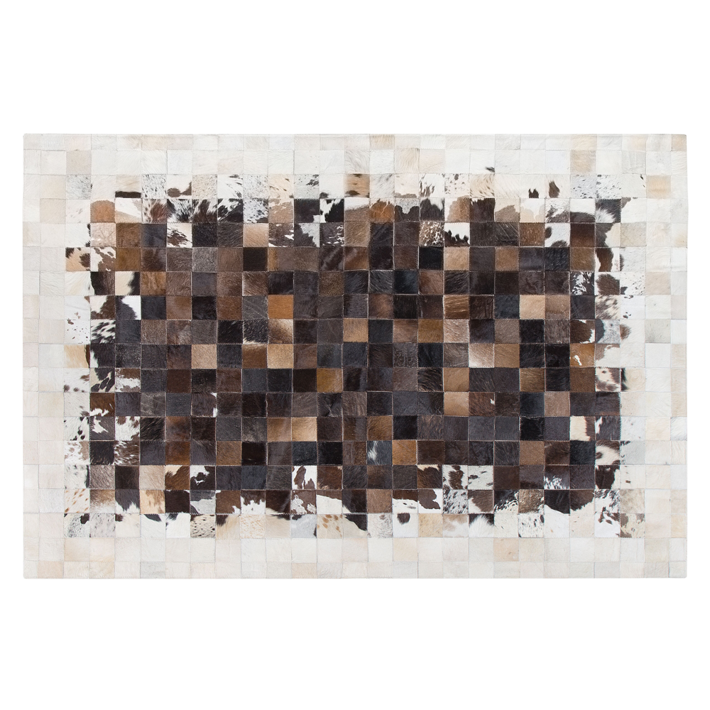 Tappeto Marrone con Pelle Beige 140 x 200 cm Moderno Patchwork Pelle Bovina Artigianale
