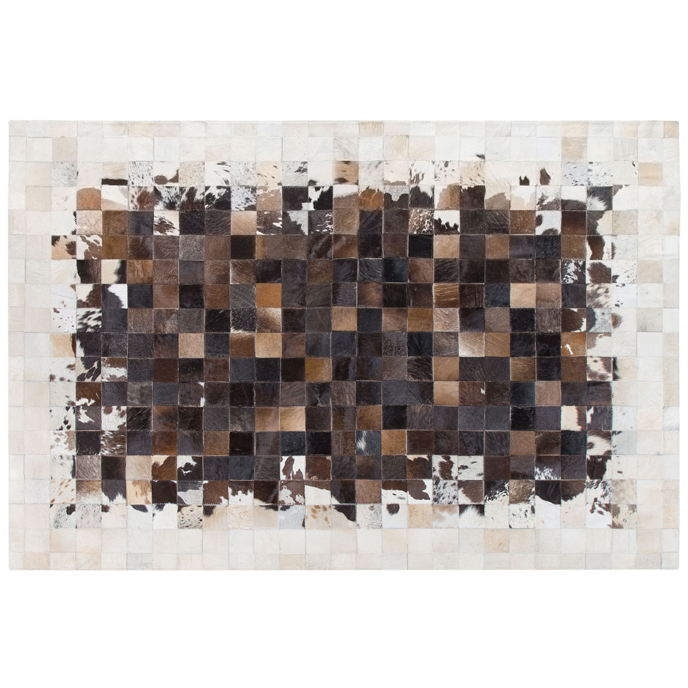 Tappeto Marrone con Pelle Beige 160 x 230 cm Moderno Patchwork Pelle Bovina Artigianale