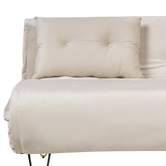 Divano Letto a 2 posti in velluto beige con gambe in metallo senza braccioli 2 cuscini gambe metallo glamour