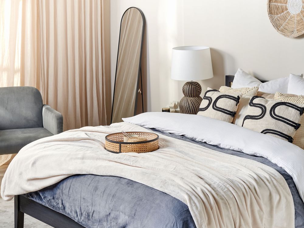 Coperta plaid in poliestere bianco sporco 150 x 200 cm morbido durevole letto divano soggiorno stile classico