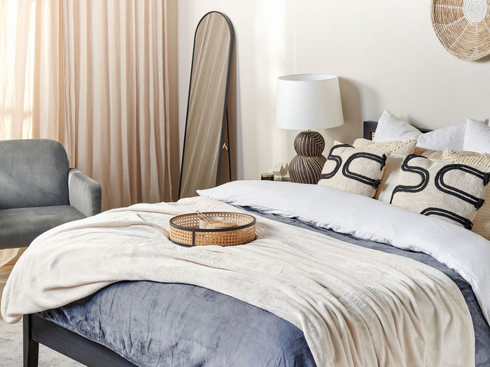 Coperta plaid in poliestere bianco sporco 150 x 200 cm morbido durevole letto divano soggiorno stile classico