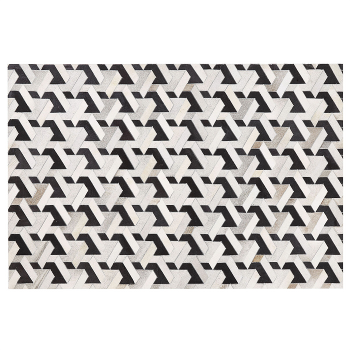 Tappeto tappetino Pelle Bovina Nera e Bianca 140 x 200 cm Motivo Geometrico Patchwork