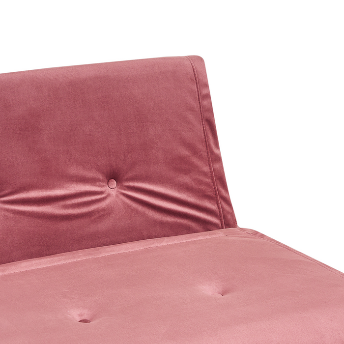 Divano Letto a 2 posti in velluto rosa con gambe in metallo senza braccioli 2 cuscini gambe metallo glamour