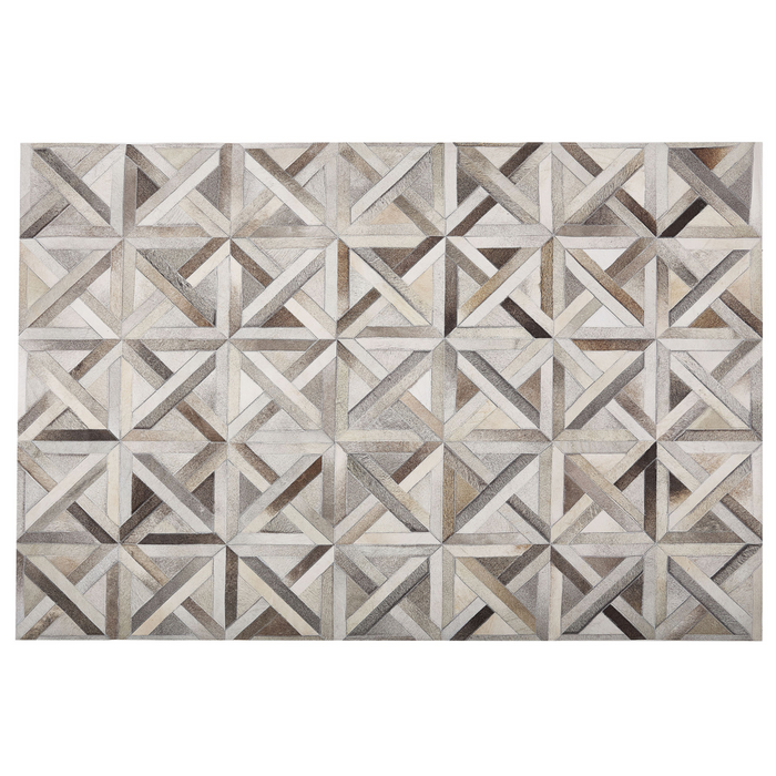 Tappeto rettangolare in pelle di vacchetta beige e marrone 140 x 200 cm Patchwork motivo geometrico retrò