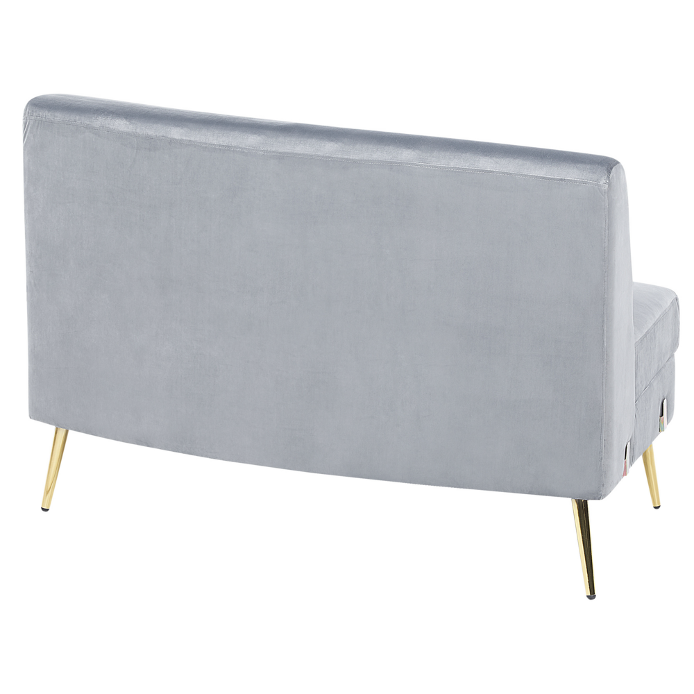 Divano 4 posti in velluto grigio chiaro seduta posteriore gambe in metallo dorato retro