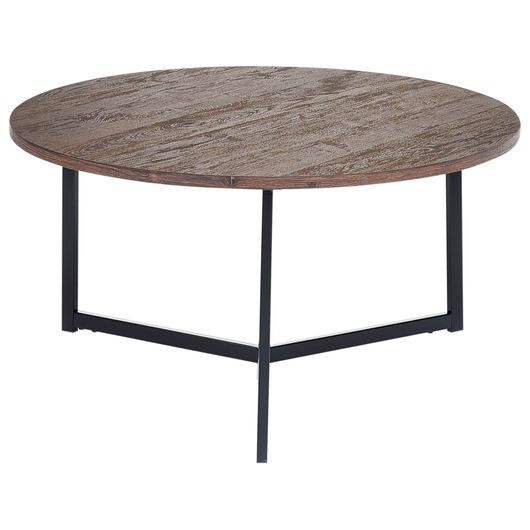 Tavolino da caffé in legno scuro con piano in MDF nero Gambe in metallo 80 cm Soggiorno industriale rotondo