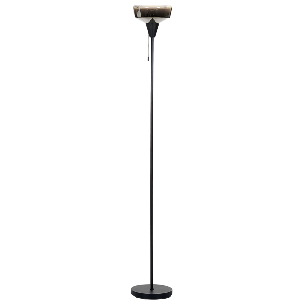 Lampada da terra  base metallo nero argento paralume fumé vetro 175 cm Interruttore cordicella moderna camera da letto soggiorno