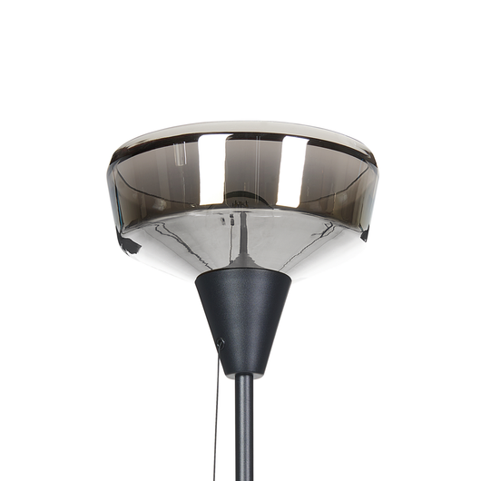 Lampada da terra  base metallo nero argento paralume fumé vetro 175 cm Interruttore cordicella moderna camera da letto soggiorno