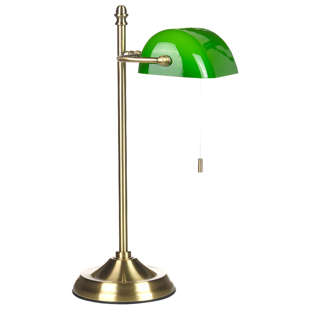 Lampada da tavolo con base metallo verde oro, paralume vetro, interruttore regolabile, retrò, per la casa e l'ufficio.