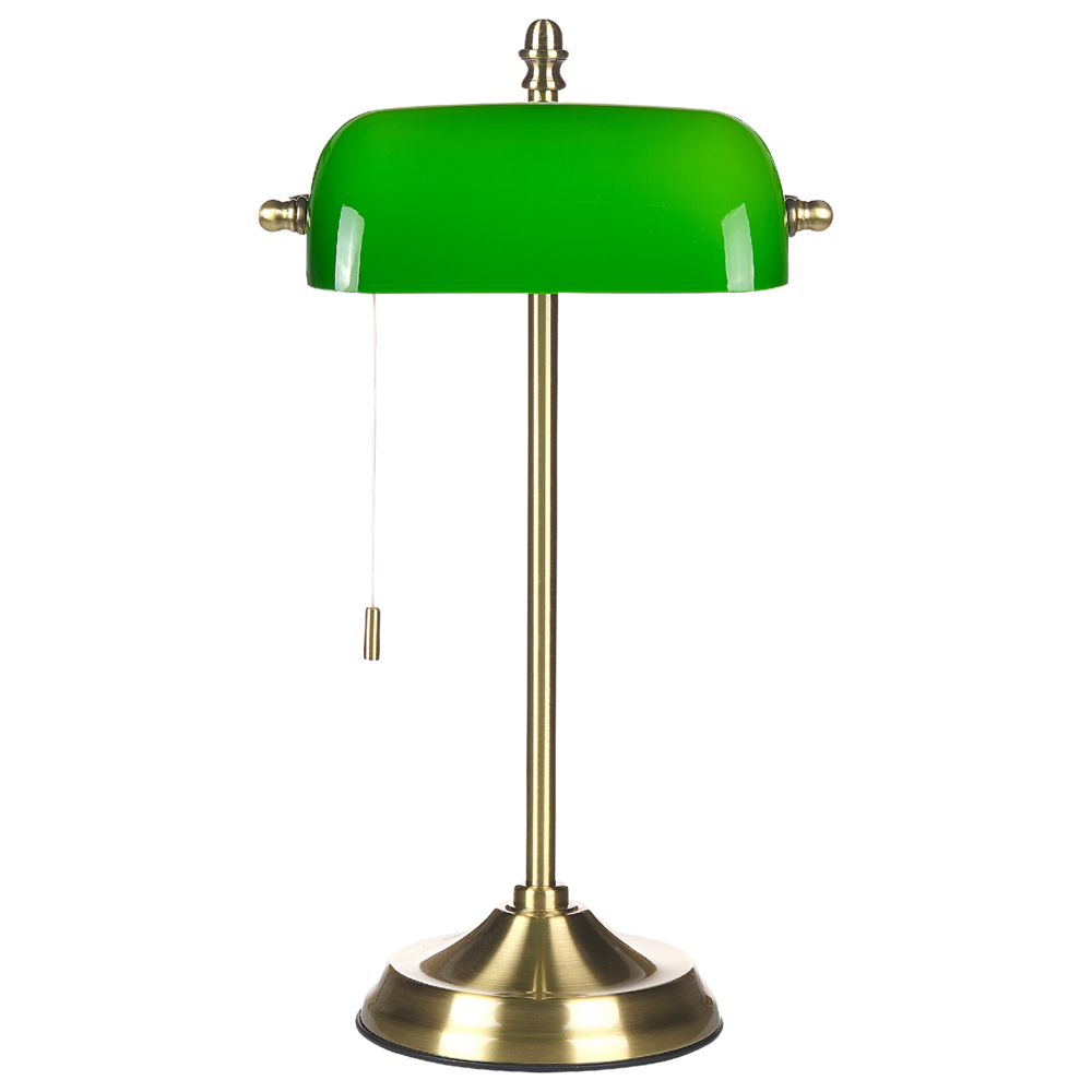 Lampada da tavolo con base metallo verde oro, paralume vetro, interruttore regolabile, retrò, per la casa e l'ufficio.