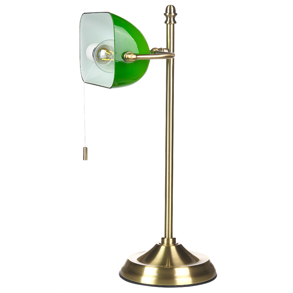 Lampada da tavolo con base metallo verde oro, paralume vetro, interruttore regolabile, retrò, per la casa e l'ufficio.