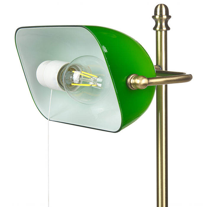 Lampada da tavolo con base metallo verde oro, paralume vetro, interruttore regolabile, retrò, per la casa e l'ufficio.