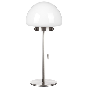 Lampada da tavolo con base in metallo argento e paralume in vetro, in stile minimalista, per la casa e l'ufficio.