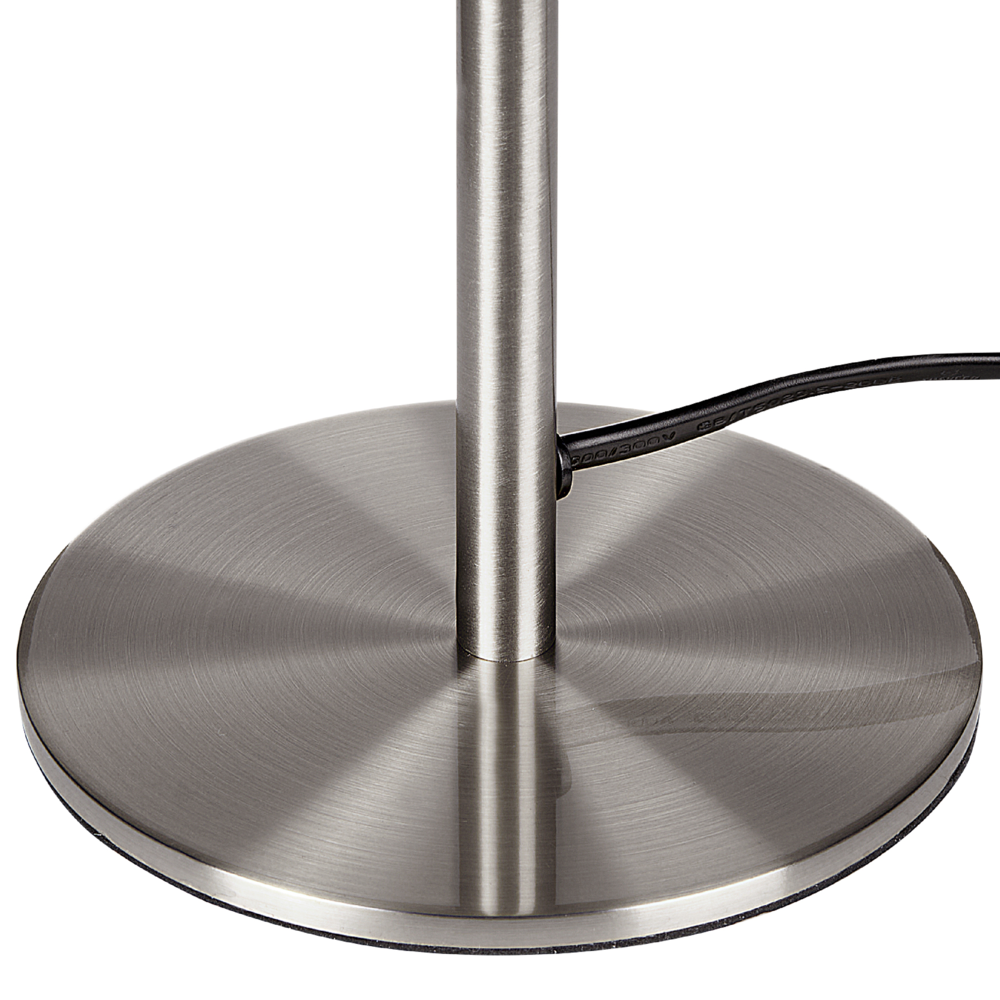 Lampada da tavolo con base in metallo argento e paralume in vetro, in stile minimalista, per la casa e l'ufficio.