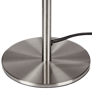 Lampada da tavolo con base in metallo argento e paralume in vetro, in stile minimalista, per la casa e l'ufficio.