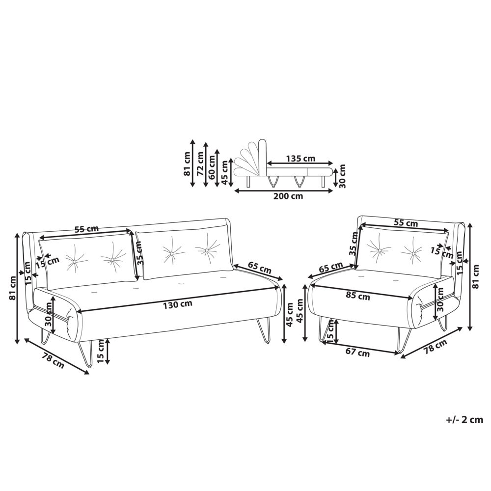 Set di 2 divani letto a 2 e 1 posto in velluto rosa con cuscini e gambe in metallo soggiorno glamour elegante