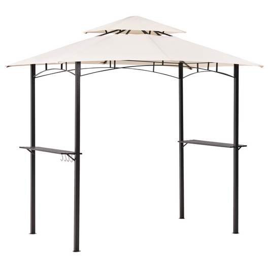 Gazebo Beige Tessuto Nero Acciaio 240 x 148 cm Telaio in metallo Tettoia con ganci e mensole Padiglione da giardino