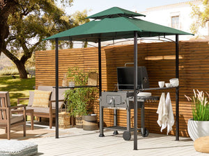 Gazebo Beige Tessuto Verde Scuro Acciaio 240 x 148 cm Telaio in metallo Tettoia con ganci e mensole Padiglione da giardino