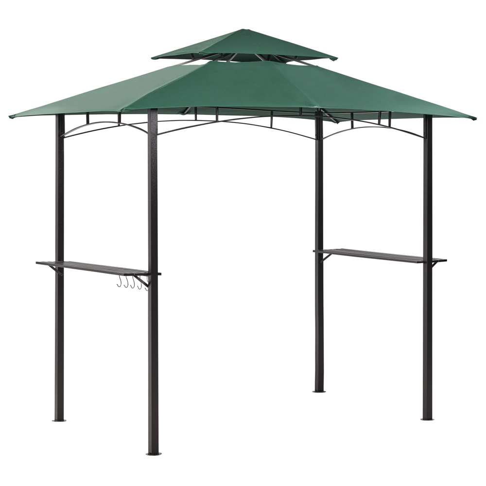 Gazebo Beige Tessuto Verde Scuro Acciaio 240 x 148 cm Telaio in metallo Tettoia con ganci e mensole Padiglione da giardino