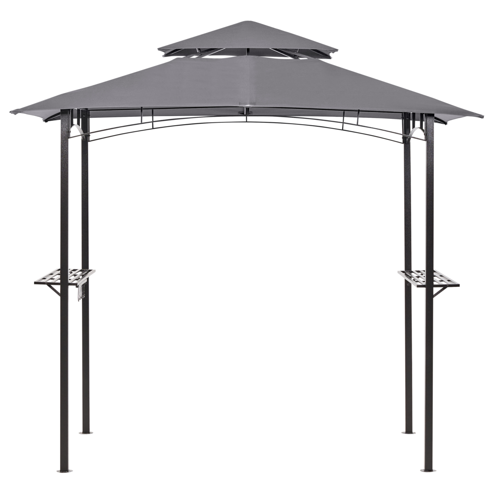 Gazebo Beige Tessuto Grigio Acciaio 240 x 148 cm Telaio in metallo Tettoia con ganci e mensole Padiglione da giardino