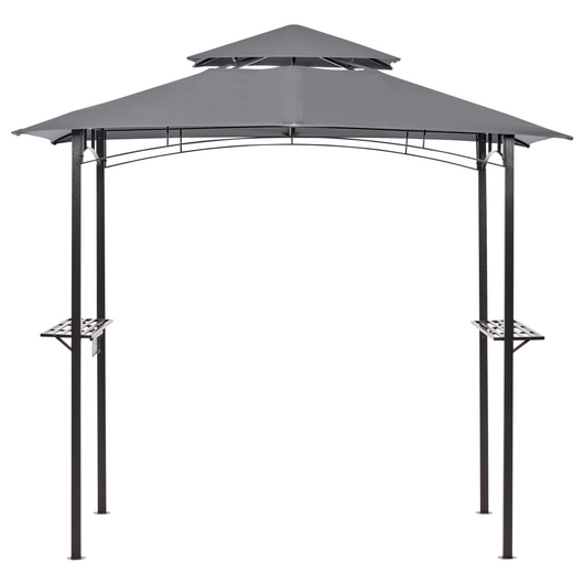 Gazebo Beige Tessuto Grigio Acciaio 240 x 148 cm Telaio in metallo Tettoia con ganci e mensole Padiglione da giardino
