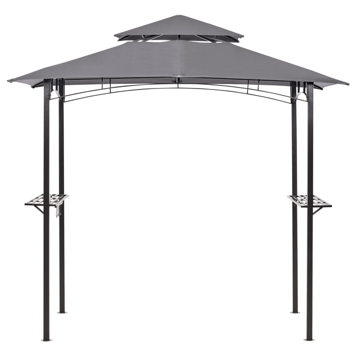 Gazebo Beige Tessuto Grigio Acciaio 240 x 148 cm Telaio in metallo Tettoia con ganci e mensole Padiglione da giardino