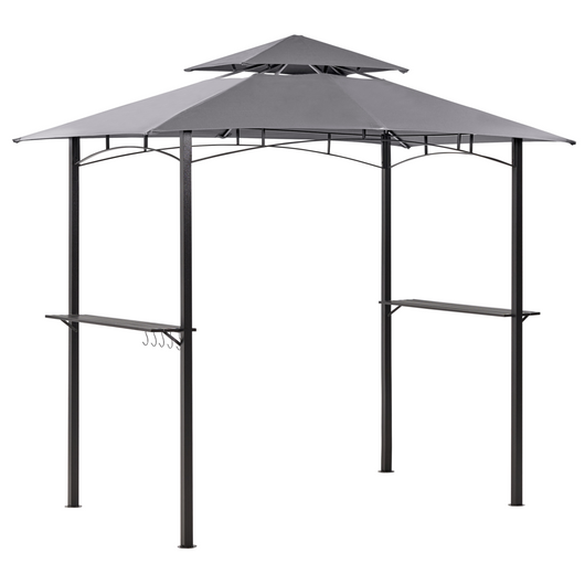 Gazebo Beige Tessuto Grigio Acciaio 240 x 148 cm Telaio in metallo Tettoia con ganci e mensole Padiglione da giardino
