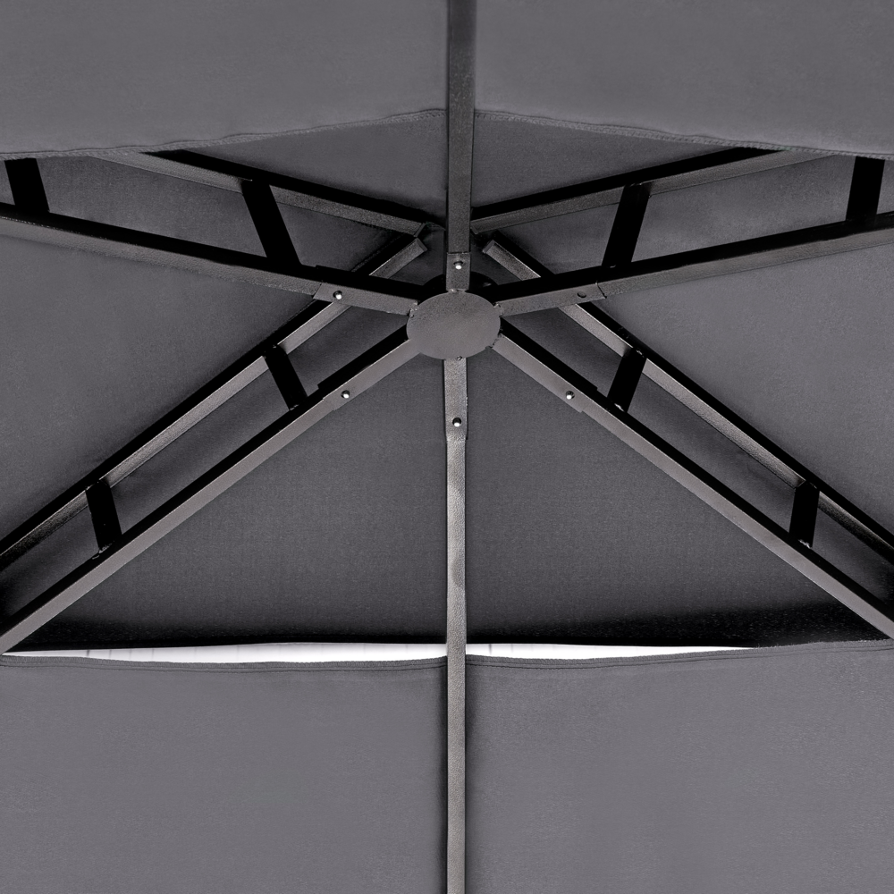 Gazebo Beige Tessuto Grigio Acciaio 240 x 148 cm Telaio in metallo Tettoia con ganci e mensole Padiglione da giardino