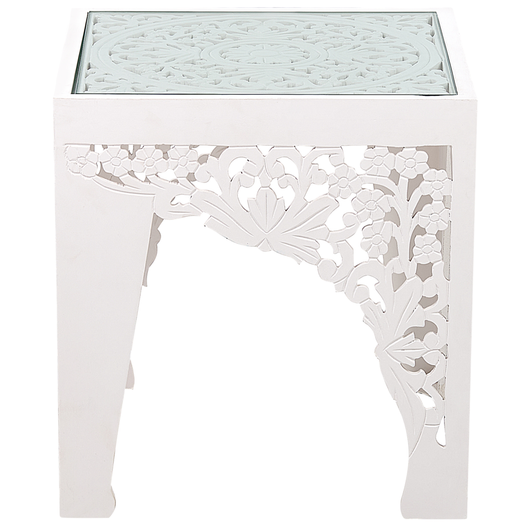Set di 2 tavolini bianchi con piani di vetro intagliati Soggiorno corridoio Rustico Orientale