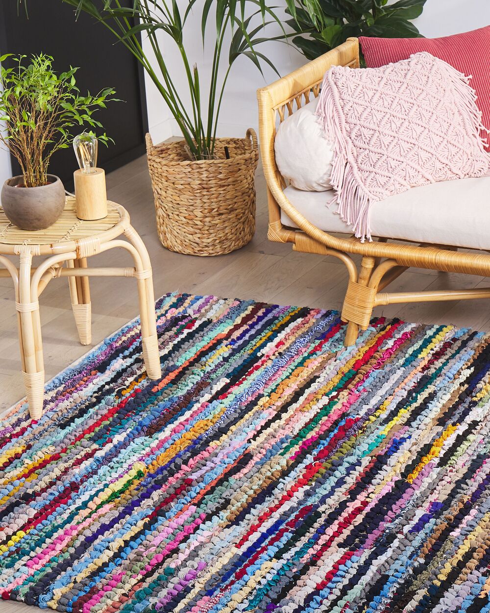 Tappeto di pezza Multicolore con cotone 140 x 200 cm rettangolare intrecciato a mano Boho orientale