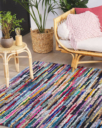 Tappeto di pezza Multicolore con cotone 140 x 200 cm rettangolare intrecciato a mano Boho orientale