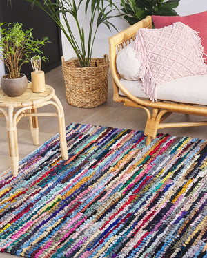 Tappeto di pezza Multicolore con cotone 140 x 200 cm rettangolare intrecciato a mano Boho orientale