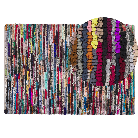 Tappeto di pezza Multicolore con cotone 140 x 200 cm rettangolare intrecciato a mano Boho orientale