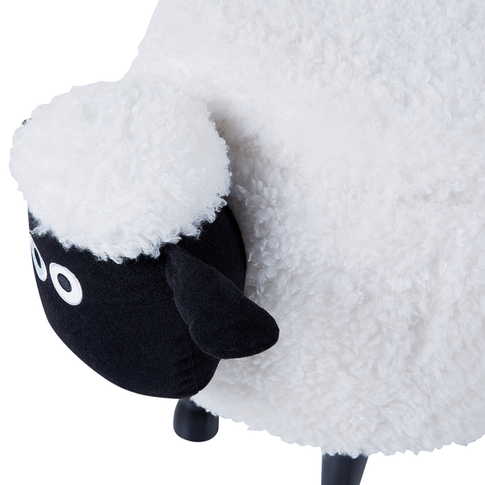 Pouf animaletto Sgabello per bambini Poggiapiedi in pelliccia sintetica bianco con gambe in legno portaoggetti Seggiolino per bambini