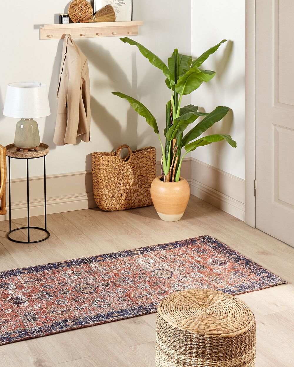 Tappeto lungo in cotone rosso e blu 80 x 300 cm con effetto invecchiato stile orientale ingresso soggiorno