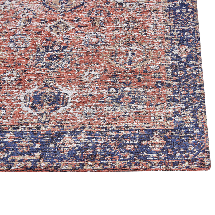 Tappeto lungo in cotone rosso e blu 80 x 300 cm con effetto invecchiato stile orientale ingresso soggiorno