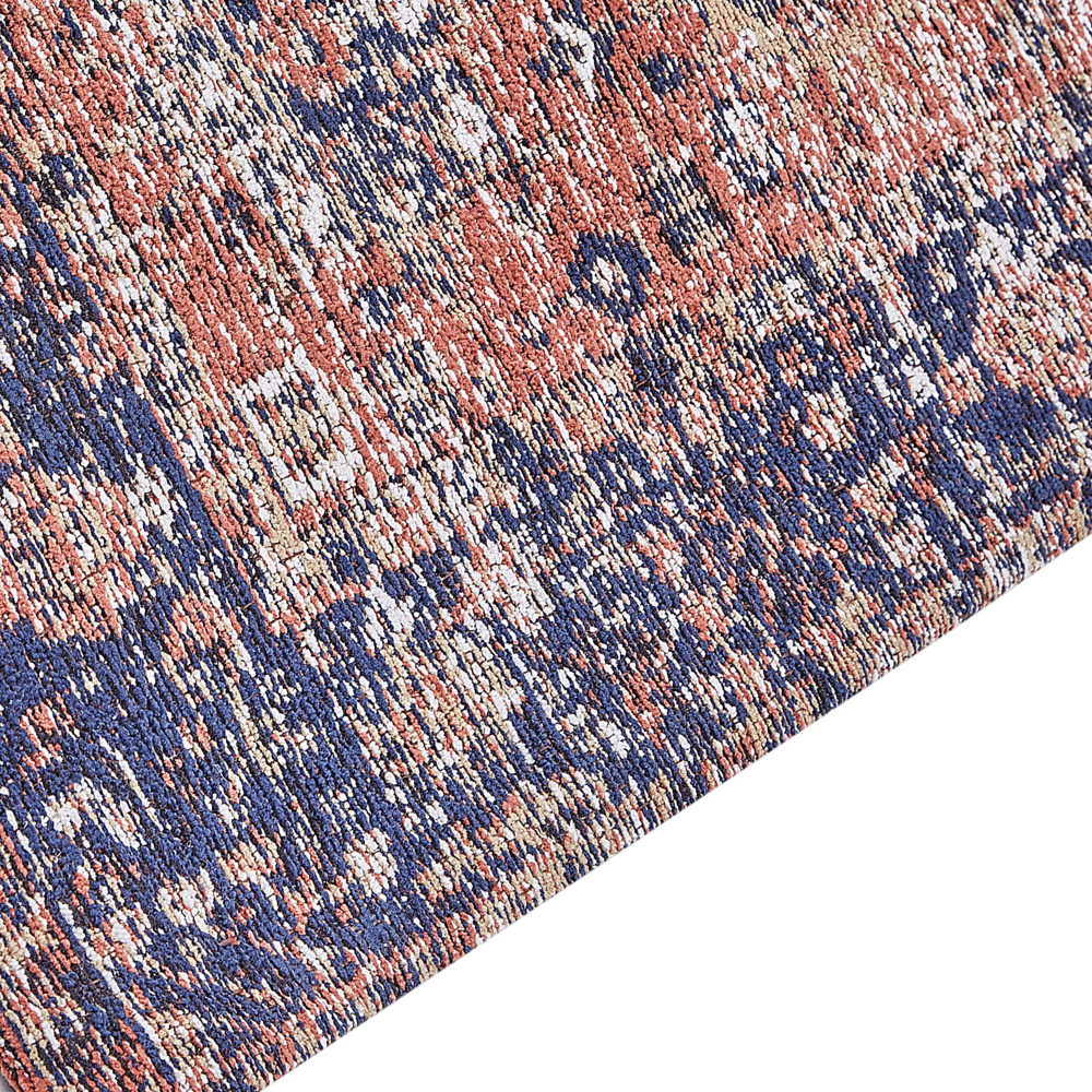 Tappeto lungo in cotone rosso e blu 80 x 300 cm con effetto invecchiato stile orientale ingresso soggiorno