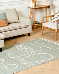 Tappeto rettangolare per interni e per esterni in poliestere con motivo a nappe verde chiaro 140 x 200 cm stile boho