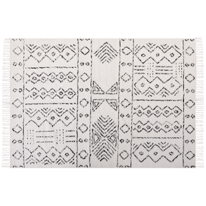 Tappeto in lana bianco sporco e nero con motivo azteco 160 x 230 cm a pelo basso Moderno Vintage