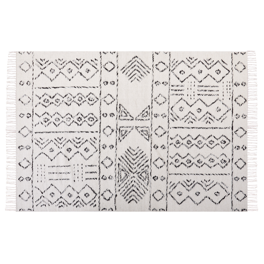 Tappeto in lana bianco sporco e nero con motivo azteco 140 x 200 cm a pelo basso Moderno Vintage