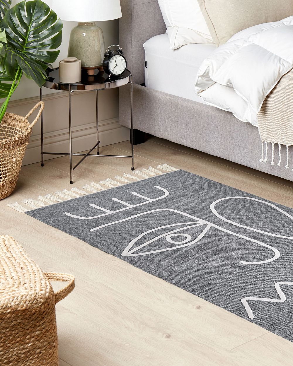 Tappeto grigio 80 x 150 cm poliestere con nappe stile boho soggiorno camera da letto