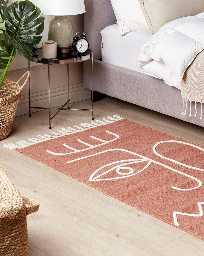 Tappeto rosso chiaro 80 x 150 cm poliestere con nappe stile boho soggiorno camera da letto